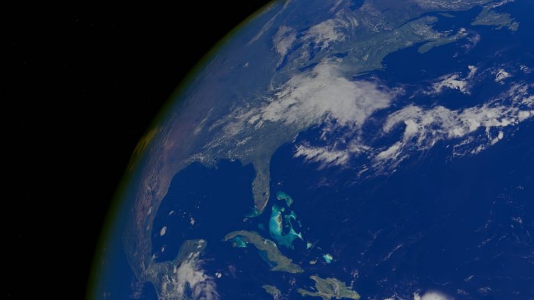 Earth viewed from space with the Atlantic Ocean visible