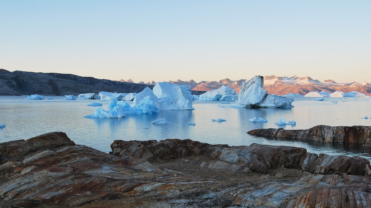 Icebergs floating beside the Greenland coast
