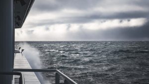 Rough seas viewed from the deck of a ship