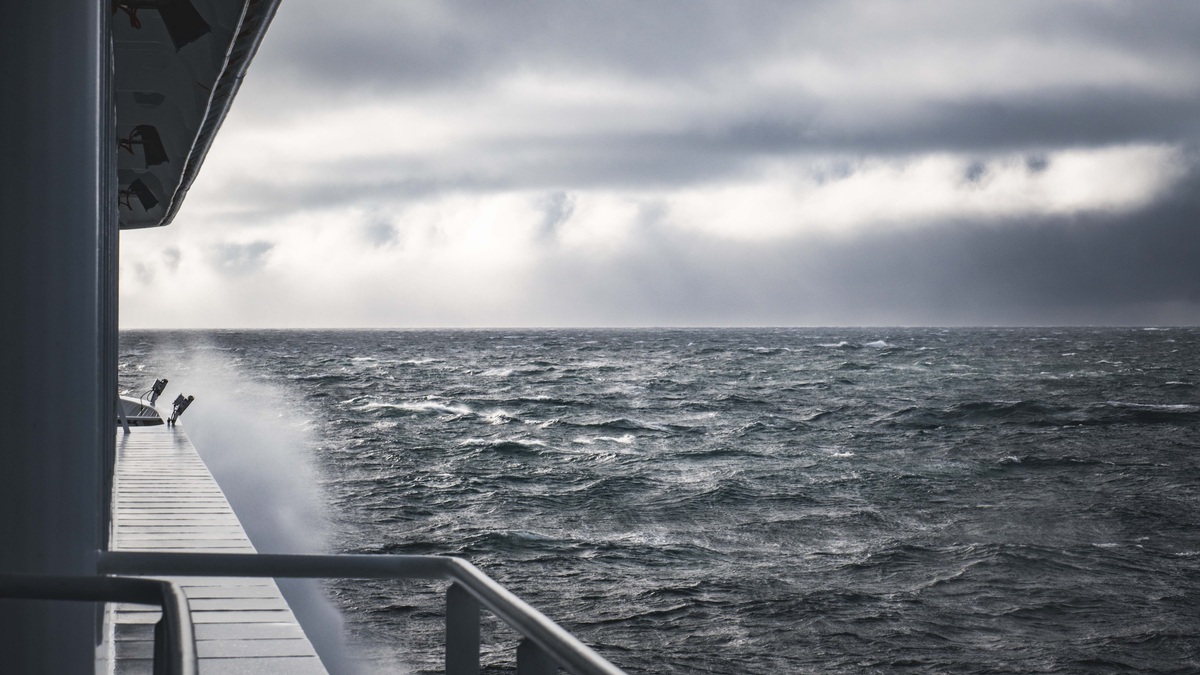 Rough seas viewed from the deck of a ship