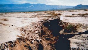 A fissure caused by groundwater-related land subsidence in California's Mojave Desert