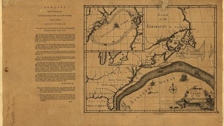 The Franklin-Folger chart showing the Gulf Stream across the Atlantic Ocean