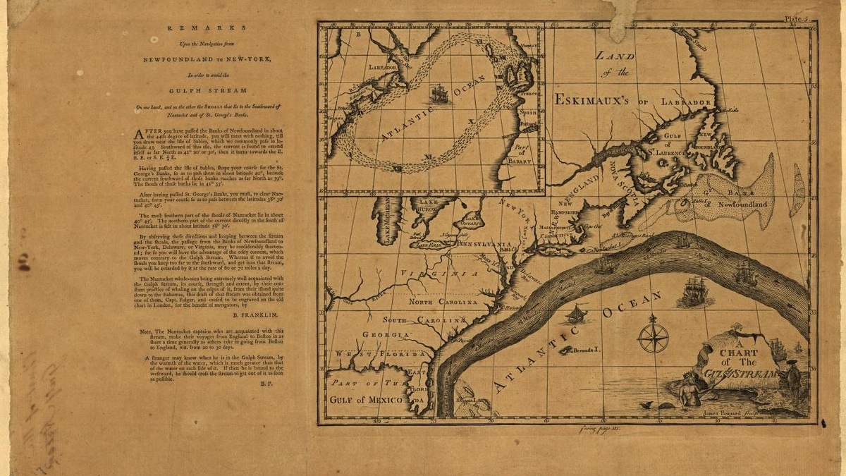 The Franklin-Folger chart showing the Gulf Stream across the Atlantic Ocean