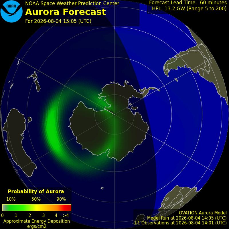 NOAA OVATION southern hemisphere aurora forecast map