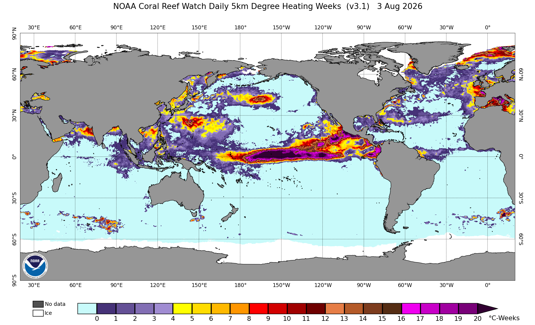 NOAA global Degree Heating Week map