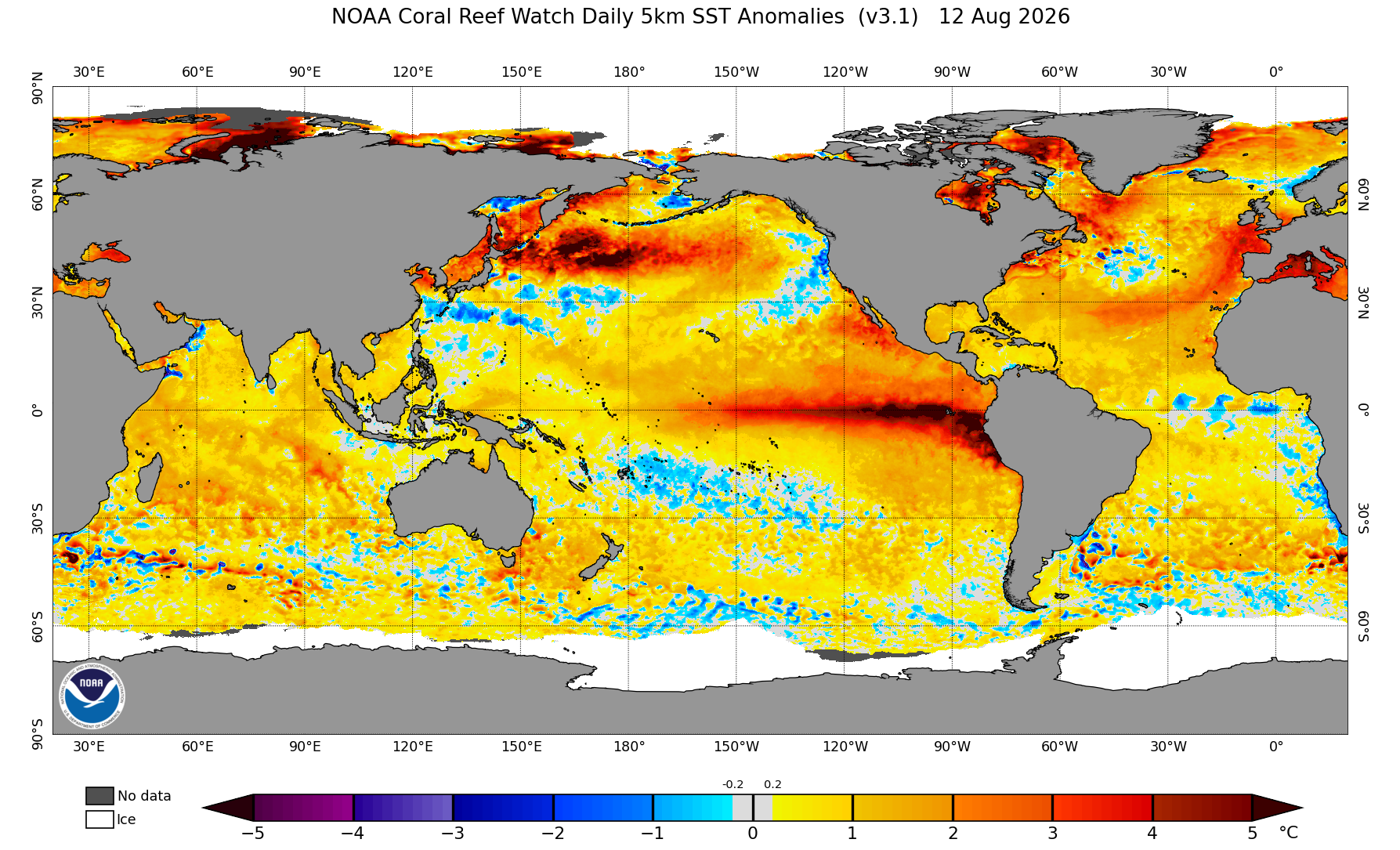 NOAA daily global sea surface temperature anomaly